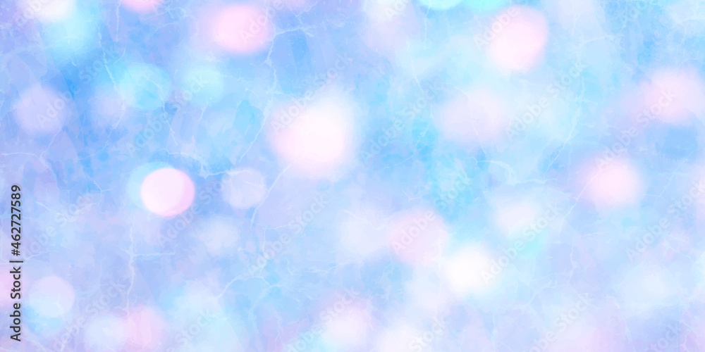 Vector hand drawn blue Christmas background with multicolor bokeh and light. Frosty patterns on the window. Vector texture for flyer, poster, banner. Merry Christmas. Winter. Cold. Snow.	
