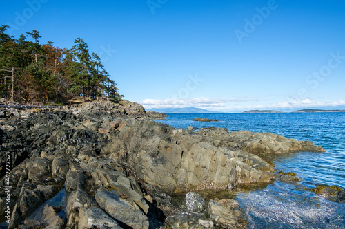 Rocky shoreline of Moorecroft Regional Park, Strait of Georgia, Vancouver Island © illuminaphotographic