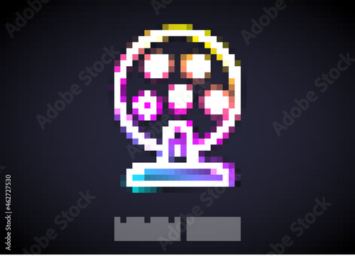 Glowing neon line Lottery machine with lottery balls inside icon isolated on black background. Lotto bingo game of luck concept. Wheel drum leisure. Vector