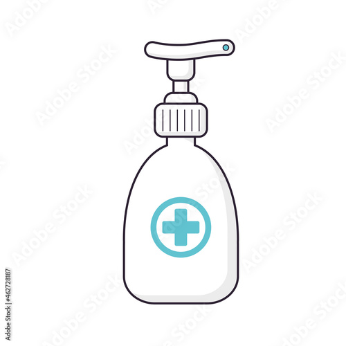 White blank medical hand sanitizer gel bottle, liquid soap, antibacterial and virus antiseptic disinfection, COVID-19 prevention, coronavirus epidemic protection.