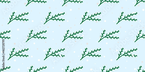 Tree branch with christmas toy and snowflakes seamless pattern. Christmas vector illustration. For wrapping paper  design  postcard  fabric  baby clothes  baby room. Christmas and New Year background.