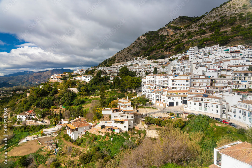 Spain, Province of Malaga, Mijas, White mountainside village houses