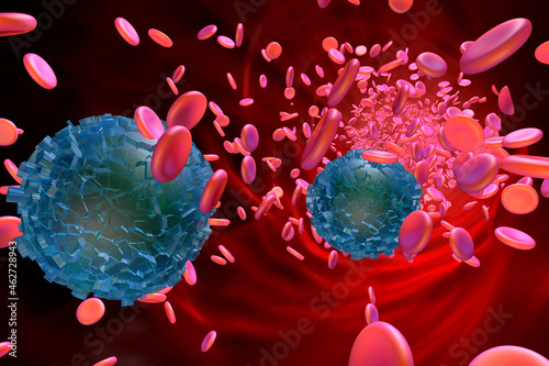 3D rendered Illustration of microplastic in blood stream photo