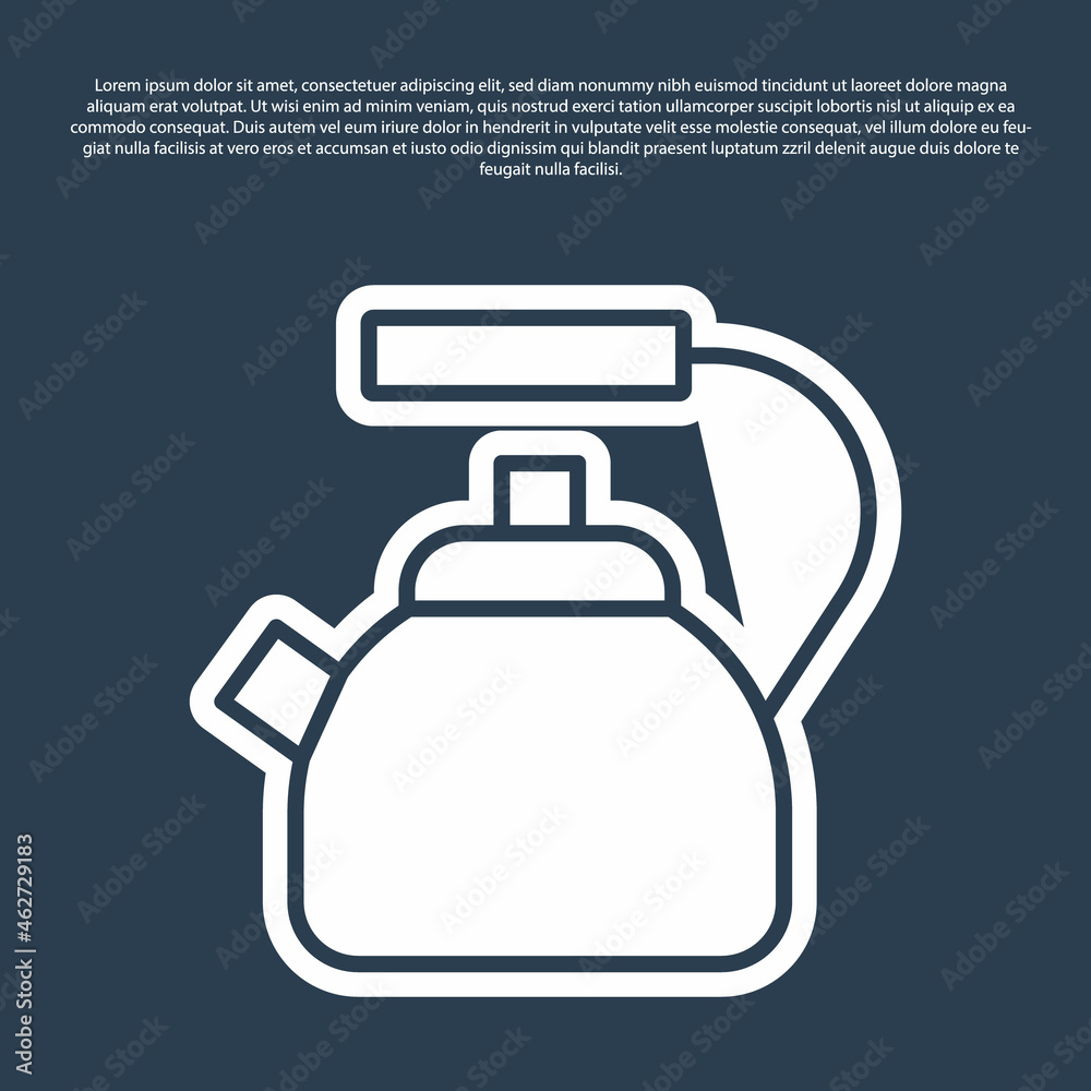 Blue line Kettle with handle icon isolated on blue background. Teapot icon. Vector