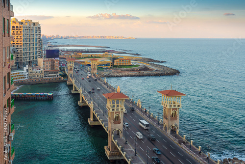 Egypt, Alexandria, Stanley bridge at sunrise photo