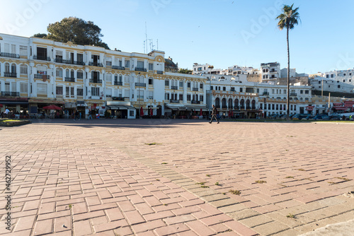 Morocco, Tanger-Tetouan-Al Hoceima, Tangier, Town square in front of Colonial buildings photo