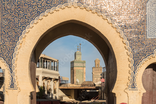 Morocco, Fes-Meknes, Fes, Arch of Bab Bou Jeloud city gate photo