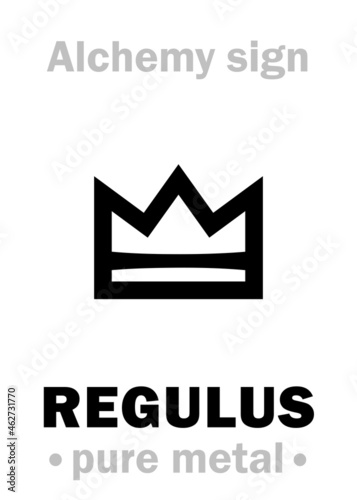Alchemy Alphabet: REGULUS (Latin “kinglet, small king”) — pure form of metal refined from ore, end-product of metallic ore smelting (as opposed to impure ore). Also oft.refers to: Regulus of Antimony.