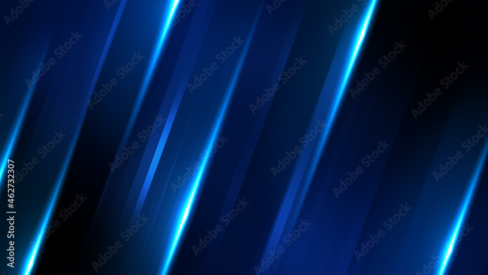 Abstract technology background with blue lights. Bright futuristic texture for electronic business concept. Energy shiny lines illustration in the black space.
