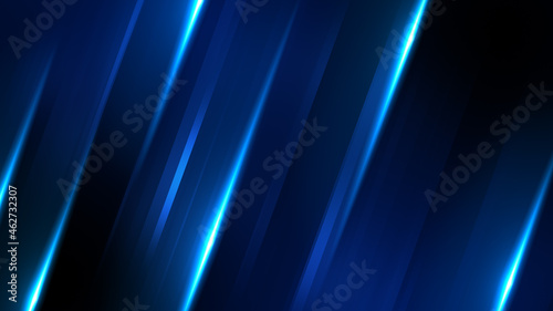 Abstract technology background with blue lights. Bright futuristic texture for electronic business concept. Energy shiny lines illustration in the black space.