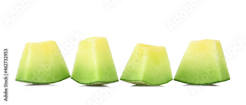 Sliced cantaloupe melon isolated on white background.