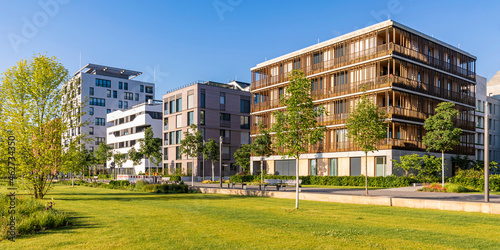 Germany, Baden-Wrttemberg, Heilbronn, Neckar, district of Neckarbogen, New energy efficient apartment buildings photo
