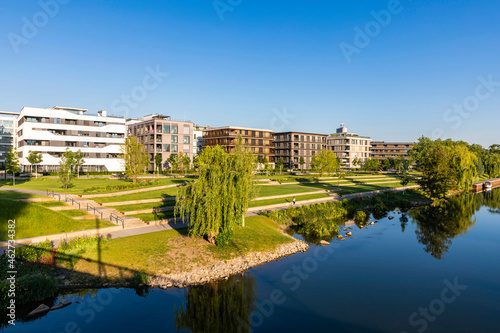 Germany, Baden-Wrttemberg, Heilbronn, Neckar, district of Neckarbogen, New energy efficient apartment buildings photo