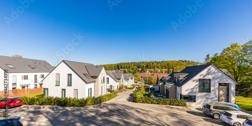 Germany, Baden-Wurttemberg, Leinfelden-Echterdingen, Clear sky over modern suburb photo