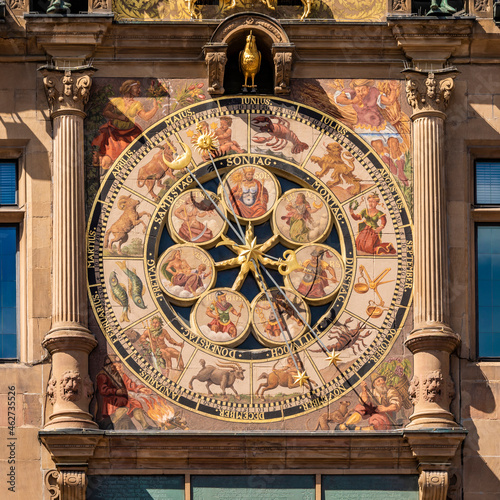 Germany, Baden-Wurttemberg, Heilbronn, Ornate astronomical clock of historical town hall photo