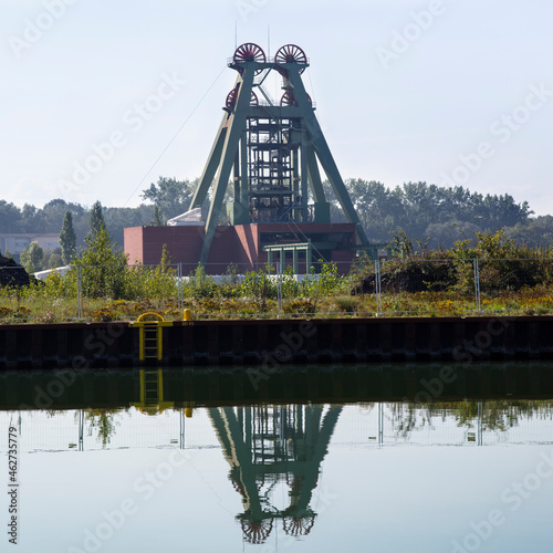 Shaft tower at Haus Aden mine in front of Datteln-Hamm Canal photo