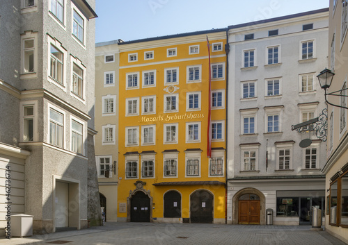 Austria, Salzburg, Mozarts birthplace in the Getreidegasse empty amid Coronavirus pandemic