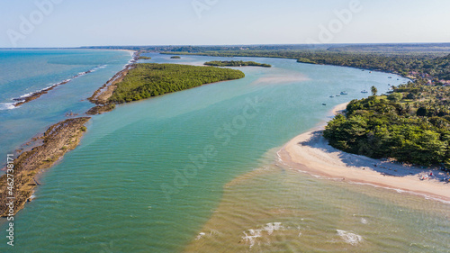 Santa Cruz Cabrália, Bahia. Aerial view of Santo André beach and the mouth of the João de Tiba river photo