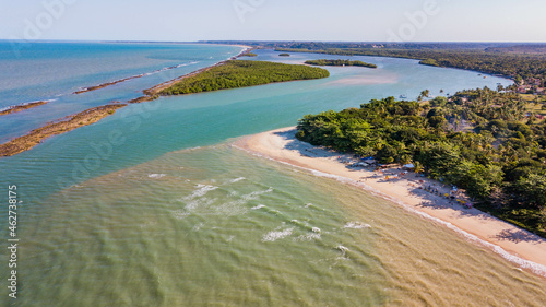 Santa Cruz Cabrália, Bahia. Aerial view of Santo André beach and the mouth of the João de Tiba river photo