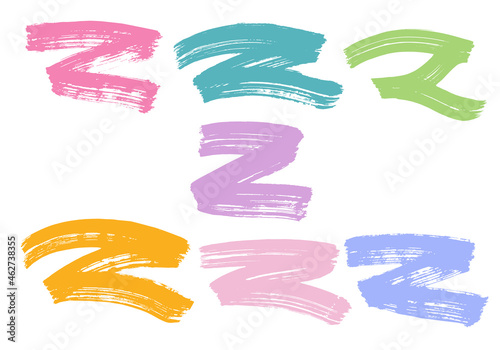 Brush strokes Z- shape with bright colors isolated on white background. Hand drawn grunge texture elements for advertising banner, text box, social media post, etc. Vector set with design templates.