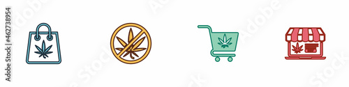Set Shopping bag of marijuana, Stop, cart with and Online buying icon. Vector