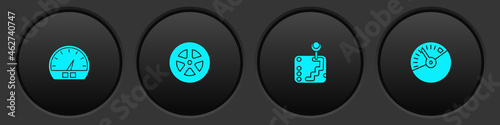Set Speedometer, Car wheel, Gear shifter and icon. Vector