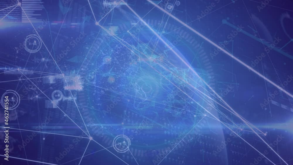 Animation of financial data processing and globe Animation of financial data processing and globe