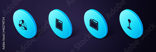 Set Isometric Gear shifter, Canister for motor oil, gasoline and Car ventilator icon. Vector