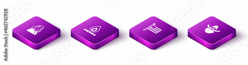 Set Isometric Benjamin Franklin, Campfire, American flag and Sheriff cowboy icon. Vector