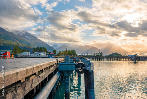 View of sunrise from Kelsey Dock , Valdez , Alaska.