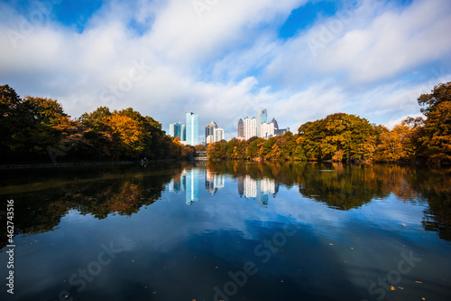 USA, Georgia, Atlanta, Shiny lake in autumn Piedmont Park photo