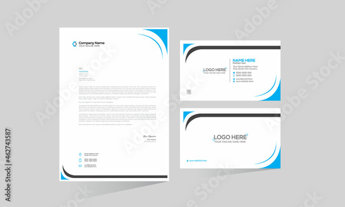 cyan colored simple letterhead and business card design