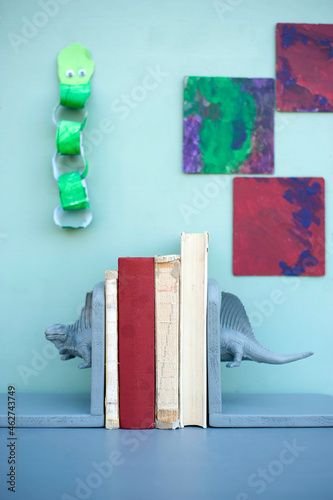 DIY bookend made from dinosaur toy photo