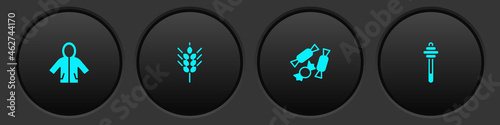 Set Raincoat, Wheat, Candy and Honey dipper stick icon. Vector