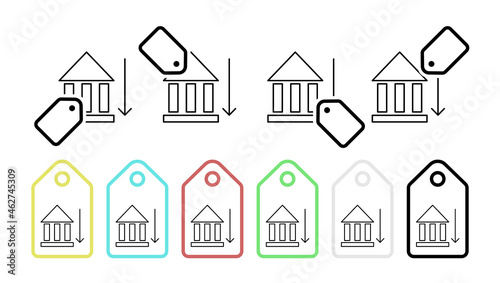 Bank down arrow vector icon in tag set illustration for ui and ux, website or mobile application cooking street food doner kebab