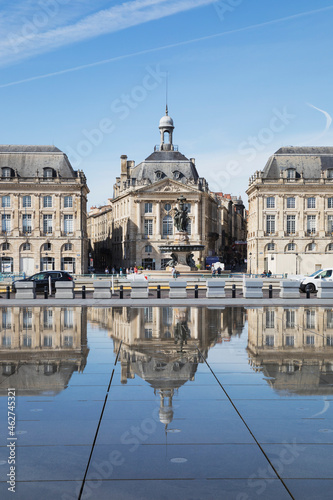 France, Gironde, Bordeaux, Place de la Bourse reflecting in Miroir dEau pool