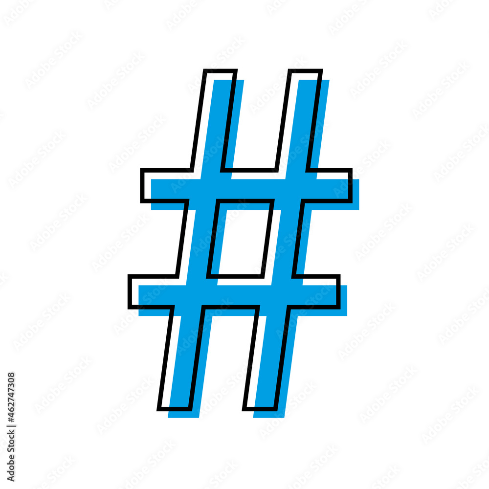 Obraz premium Blue hashtag icon. Web flat icon. Technology background background. Online concept. Vector illustration. Stock image.