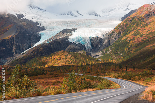 View of Worthington Glacier on highway near Valdez, Alaska in fall season photo