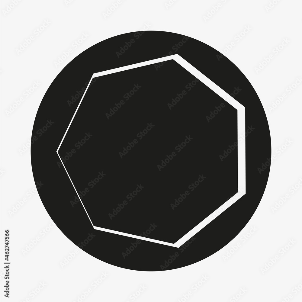 Polygon in circle. Paint brush. White frame. Abstract emblem. Business logo. Hand drawn. Vector illustration. 