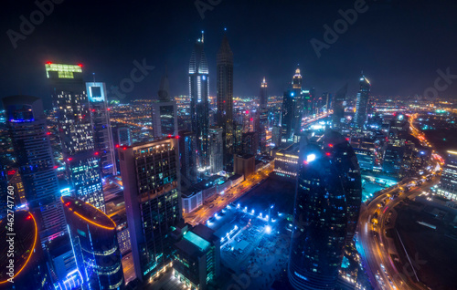 United Arab Emirates, Dubai, cityscape with Sheikh Zayed Road at night photo