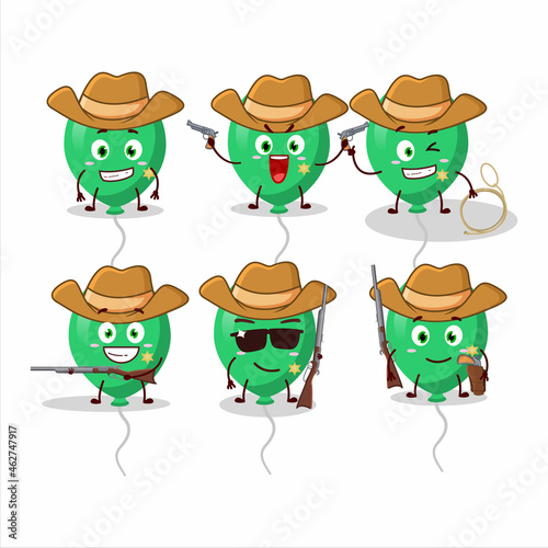 Cool cowboy green balloons cartoon character with a cute hat