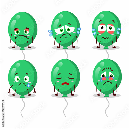 Green balloons cartoon character with sad expression