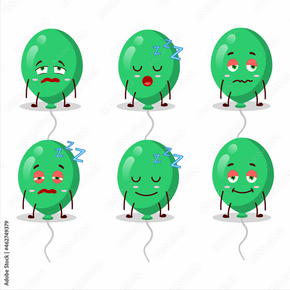 Obraz premium Cartoon character of green balloons with sleepy expression