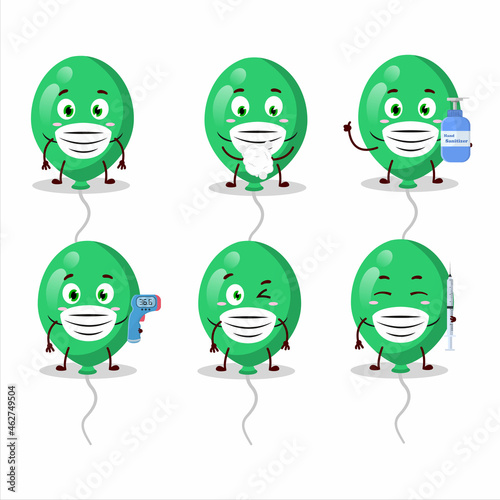 A picture of green balloons cartoon design style keep staying healthy during a pandemic