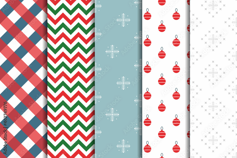 Set Christmas Tartan Seamless Patterns