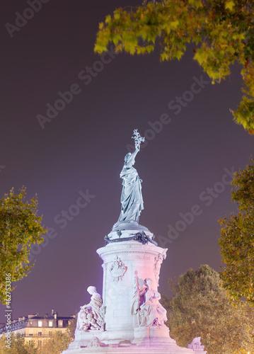 France, Ile-de-France, Paris, Monument a la Republique at Place de la Republique square at night photo