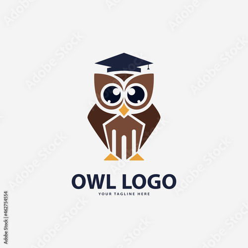 Owl bird logo vector is wearing hat, use for any modern business like consultant, website, application or education company
