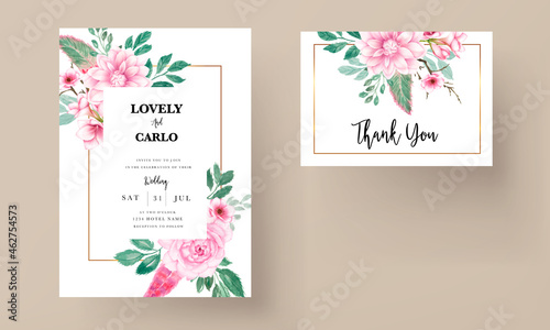 romantic sweet watercolor pink floral wedding invitation card © mariadeta