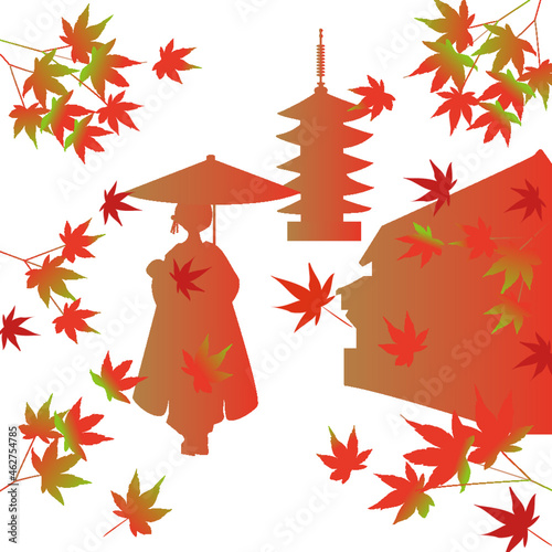 秋の紅葉と舞妓さん