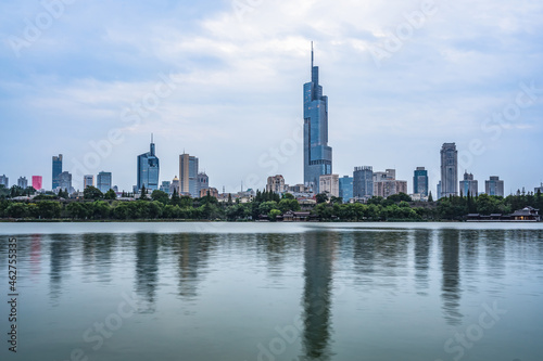 modern nanjing city skyline with the beautiful lake photo